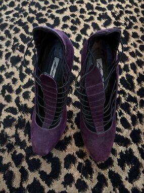Brian Atwood Purple Suede Lace-Up Stiletto Pumps